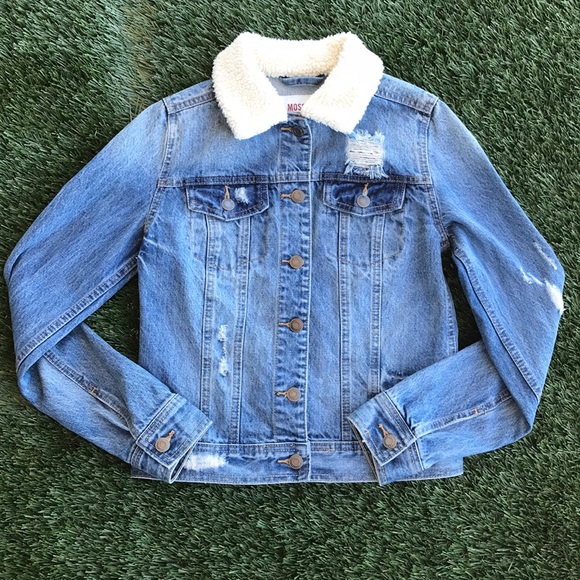 wool collar denim jacket